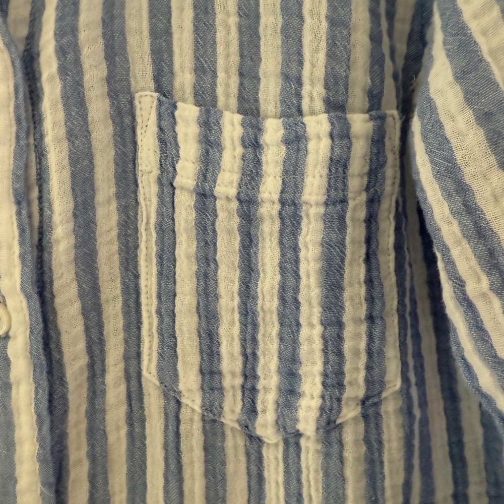 J Crew Gauze Blue White Striped Button Up Shirt Size 14 Coastal Resort Nautical - Picture 5 of 7